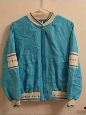 Vintage Catalina Turquoise Bomber Jacket with Cream Trim